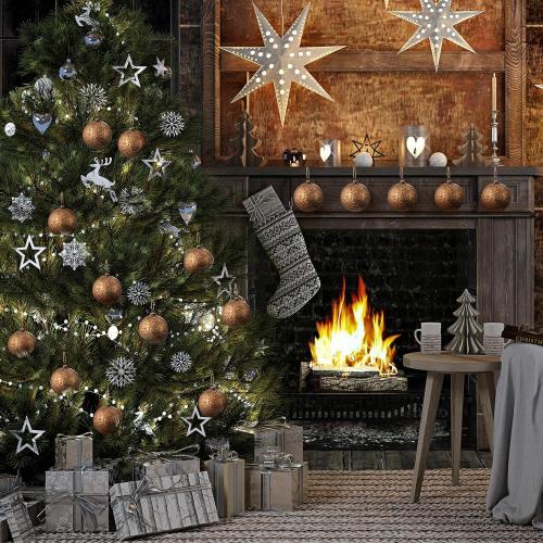 24 Pcs Farmhouse Christmas Ball Ornaments 3.15'' Vintage Antique Gold Christmas Tree Decor Rustic Distressed Neutral Ornaments with Loop Shatterproof Hanging Ball for Farmhouse Xmas Decor