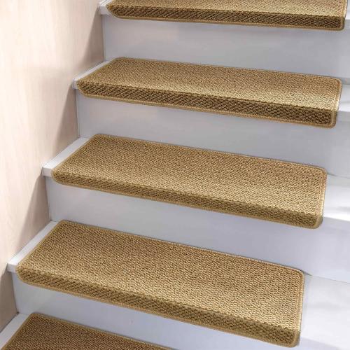 Bullnose Carpet Stair Treads, Non Slip Stair Treads for Wooden Steps Indoor, Stair Runner, Soft Stair Rugs, Edging Stair Protectors, Washable, 29.5x9.5x1.5 14pcs, Beige