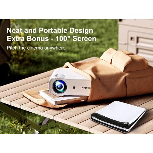 Projector with WiFi and Bluetooth, 5G WiFi Native 1080P 14000L 4K Supported, AGREAGO Portable Outdoor Projector with Screen, Home Theater Projector Compatible with TV Stick/iOS/Android/Win/HDMI/USB