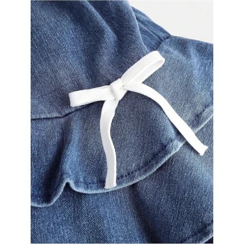 Size XS Floerns Girl's Ruched Strapless Tube Top Bowknot Denim Dress Cute Tiered Dress