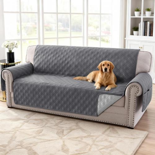 H.VERSAILTEX 100% Waterproof Sofa Cover Thick Durable Slipcover Furniture Protector Washable Couch Cover with Non Slip and Elastic Straps for Kids, Dogs, Pets(XL Sofa, Grey)