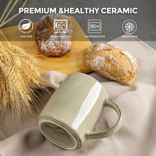 GBHOME Large Coffee Mugs Set of 6, 18oz Handmade Ceramic Coffee Mugs Set with Gradient color for Latte/Tea/Beer/Hot Cocoa, Dishwasher & Microwave Safe, Khaki