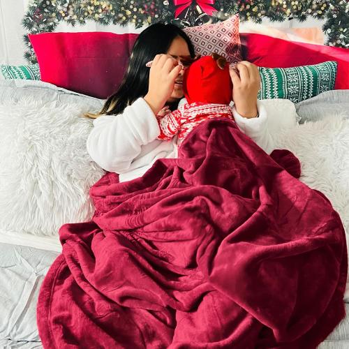 Flannel Fleece Luxury Blanket Red Queen(90x90) Size Lightweight Cozy Plush Microfiber Solid Blanket by Bedsure