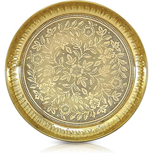 NOBILITY 12 Inch Brass Pooja Plate Pital Puja Set Arti Thali Traditional Handcrafted for Home Office Mandir Wedding Return Gift Items