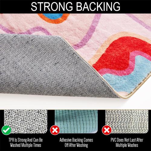Vintage Abstract Small Area Rug 2x3 Hippie Aesthetic Groovy Striped Cute Bathroom Rug Non-Slip Colorful Orange and Blush Washable Throw Rug for Kitchen Entryway Indoor Doormat