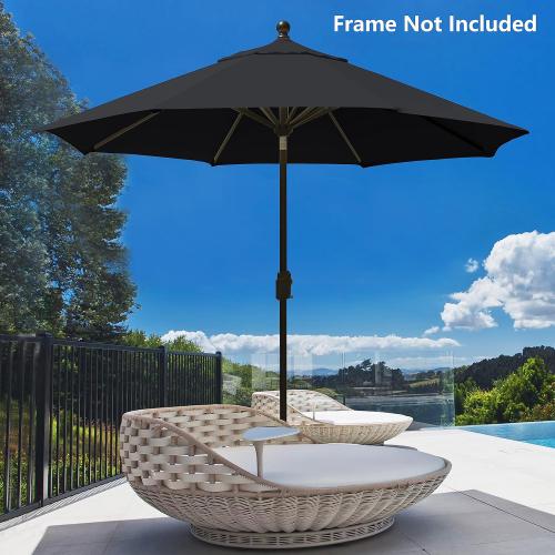EliteShade USA 9FT Patio Umbrella Replacement Covers 8 Ribs Market Umbrella Canopy Cover (CANOPY ONLY) (Black)