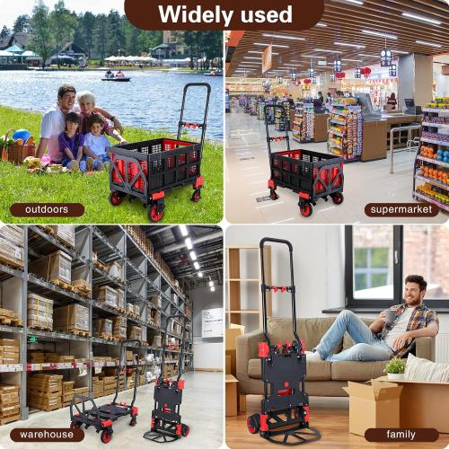 Size 25x18x4.7 Color Red 2-in-1Hand Truck Dolly Foldable with Folding Basket,330LBS Capacity Handtruck,Hand Truck Foldable Dolly with 4 Wheels,Dolly Cart with Retractable Handle,Folding Hand Cart for Moving