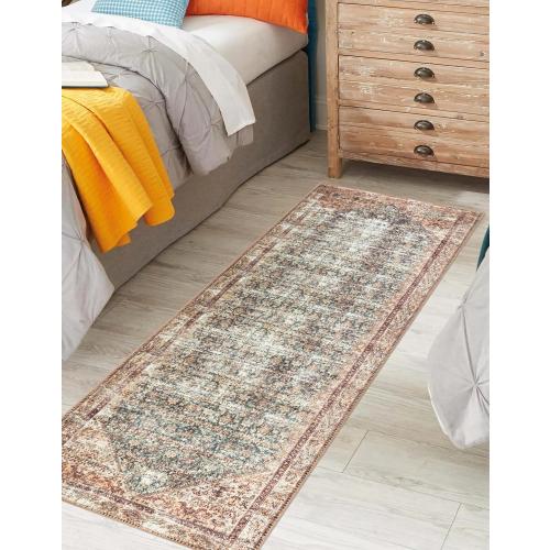 Keen Home Design 2x10 Rug - Machine Washable Runner Rug with Non-Slip Backing, Ideal for Hallway, Entryway, Kitchen, Laundry Room - Vintage, Easy Clean, Durable, Low Pile - (2'6 x 10')
