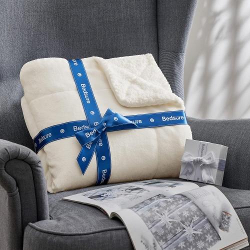 Bedsure GentleSoft Sherpa Fleece Throw Blanket for Couch, Non-Heated, Thick and Warm Throw for Women and Men, Soft Fuzzy Plush Blanket for Spring, Cream, 50x60 Inches