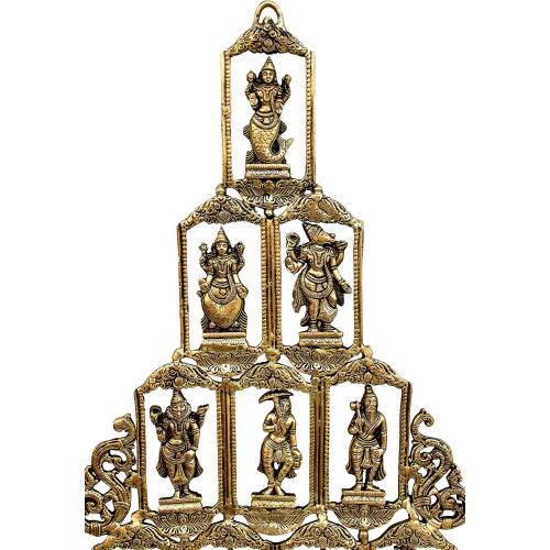 eSplanade - Brass Vishnu Dashavatar Dashavatara Dasavatharam - Ten Incarnations Avtars - Ten Incarnations of Lord Vishnu - Wall Hanging (25 Inch)