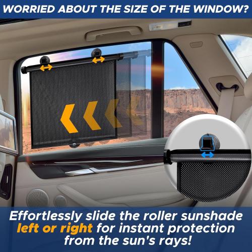 EcoNour Car Side Window Sun Shade (2 Pack) | Retractable Roller Sunshade for Kids | Baby Car Window Shades for UV and Sun Glare Protection | Baby Travel Accessories (15x17)