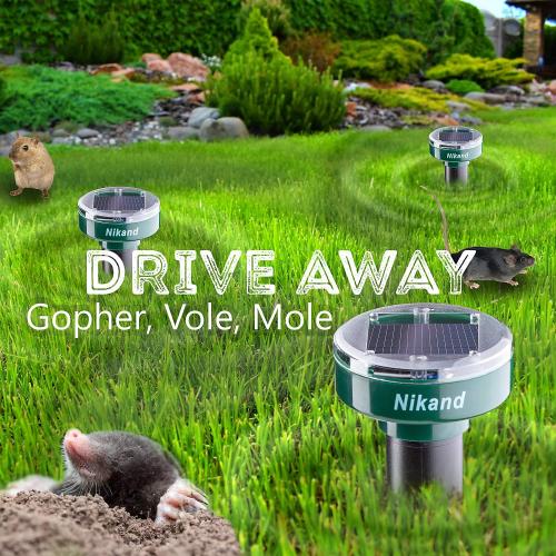 Gopher Repellent Ultrasonic Solar Powered - Mole Repellent Stakes Outdoor Pet Safe - Groundhog Repeller Snake Rodent Gopher Spikes Chaser - Sonic Mole Deterrent Devices (4)