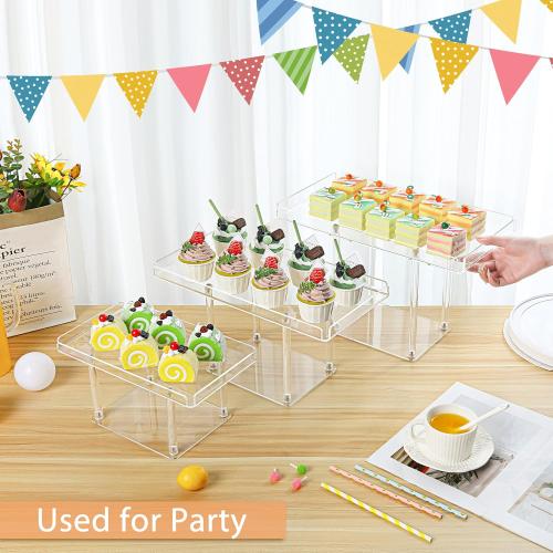 Dessert Table Display Set, 3 Pack Acrylic Dessert Stands,Buffet Risers for Cupcakes Food Pastry, Clear Serving Tray Platter for Party Birthday Wedding