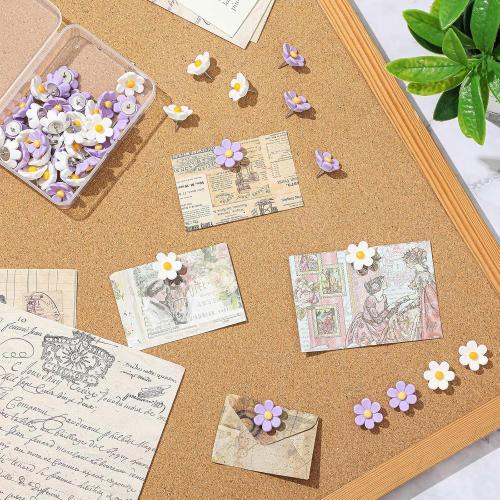 50 Pcs Flower Push Pins Cute Push Pins for Cork Board Decorative Floret Wall Thumb Tacks for Bulletin Board Office Hanging Photo Poster Wall (Purple,White)