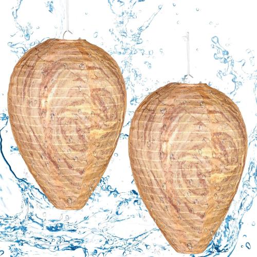 DECYOOL 2 Pack Wasp Nest Decoy Hanging Wasp for Wasps Hornets Yellow Jackets Outdoor Waterproof Material (Dark Brown)