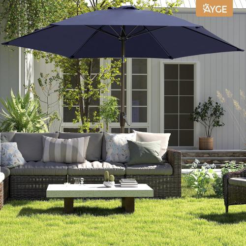 Ayge 7.5FT Large Outdoor Patio Umbrella Market Table Umbrella-UV Resistant, Easy Push Button Tilt and Crank, 6 Sturdy Fiberglass Ribs Heavy-Duty Pool Umbrella for Deck, Backyard,Garden, Yard,Navy