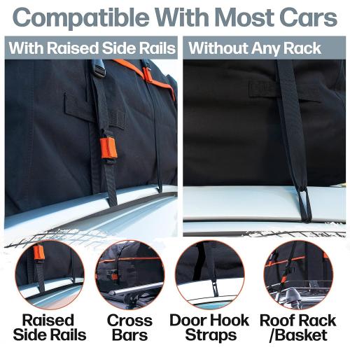 RoofPax XXL 28 cuft Car Rooftop Cargo Carrier Bag Extra Waterproof Car Roof Storage with 10 Heavy Duty Tie Down Straps and 4 Hooks Roof Bag Cargo Carrier for Top of Vehicle with/Without Rack