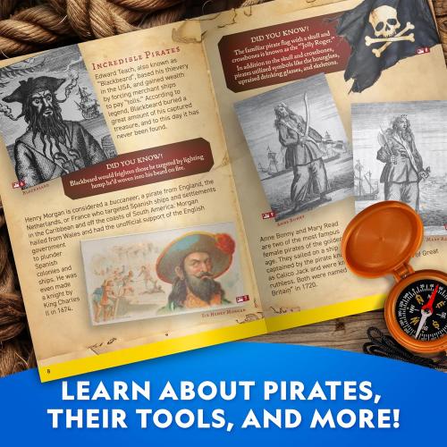 National Geographic Pirate Adventure Activity Kit – Dig for Treasure, Make a Pirate Hat & Map, Includes Spyglass, Compass, Replica Doubloon & Pyrite, STEM Toys, Telescope for Kids