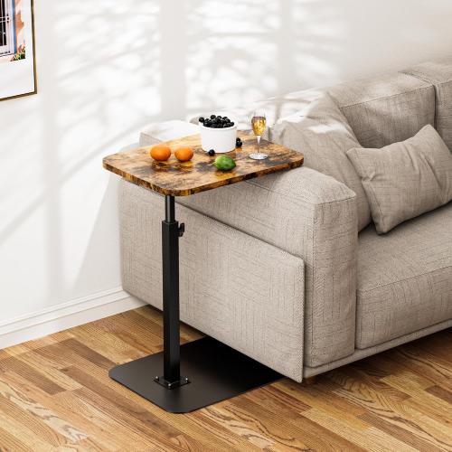 Side Table Sofa Tray for Couch Heavy Metal Base Swivel/Adjustable Height, Sofa Bed Bathroom Study TV Tray C Shaped End Table Food Snack Trays for Eating