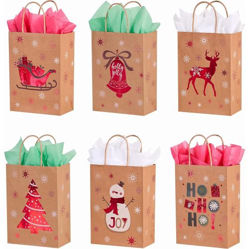 SUNCOLOR 24 Pack Small Christmas Gift Bags With Tissue Paper