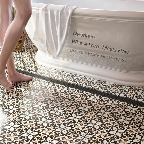 Neodrain 60-Inch Black Linear Shower Drain with Removable Quadrato Pattern Grate,Professional 304 Stainless Steel Rectangle Shower Floor Drain Manufacturer,Leveling Feet,Hair Strainer,Matte Black