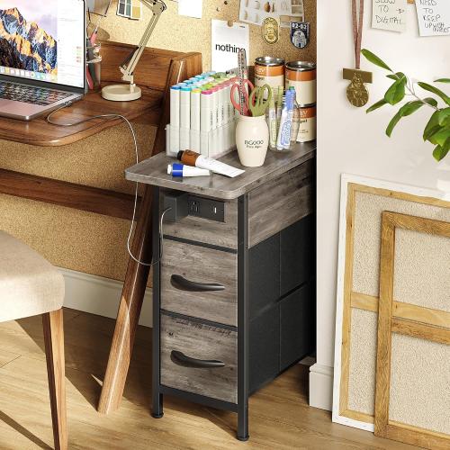 Huuger Narrow End Table with Charging Station, Side Table with 2 Drawers