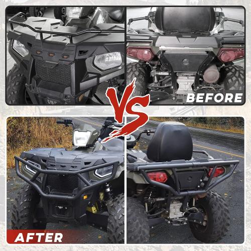 SAUTVS Front & Rear Brush Guard Bumper for Sportsman 450 570 14-20, Heavy-Duty Steel Front Rear Bumper Protector for Polaris Sportsman 450 570 Touring 2014-2020 Accessories, Replace# 2879714, 2879715
