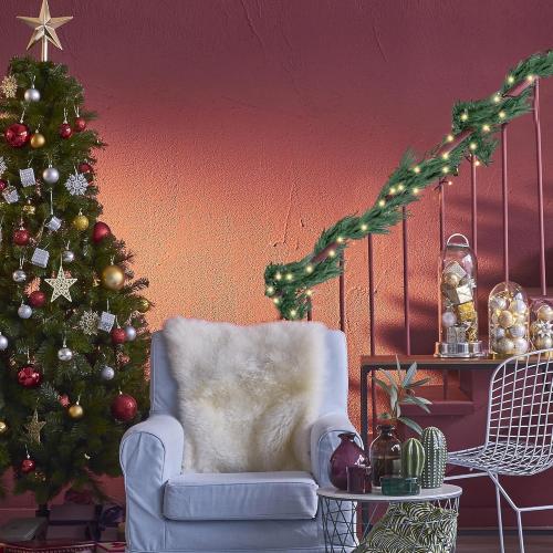 Fovths 2 Pack 6 Feet Christmas Norfolk Garlands, Winter Pine Garland Ornament with Light String, Green Artificial Greenery Garland for Table Mantle Wall Indoor Outdoor Christmas Decor