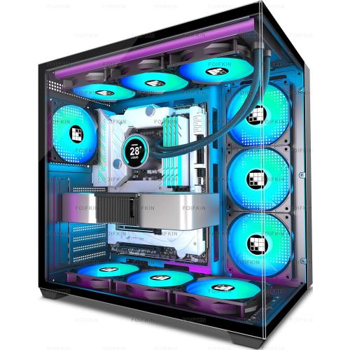 FOIFKIN F600 PC Case - Pre-Installed 7 PWM ARGB Fan, ATX Mid-Tower Gaming PC Case, 270° Panoramic Glass with Type-C, FOIFKIN (Black, F600)