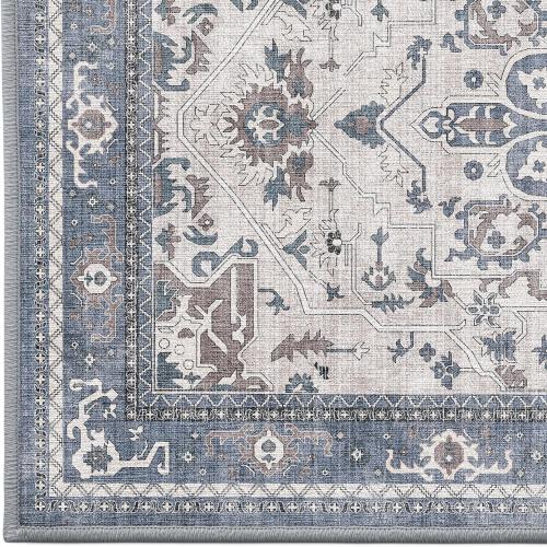 LUMI Retro Thin Door Mat, 18x30 Washable Indoor Doormat, Non Slip Absorbent Entrance Rug, Welcome Mats Entryway Rug Doormats for Front Door Kitchen Patio, Mist Blue