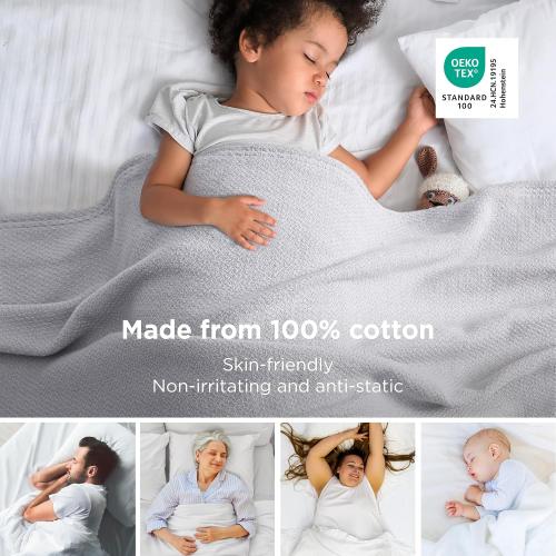 Bedsure 100% Cotton Blanket, Herringbone Weave, Queen Size, Cool Grey
