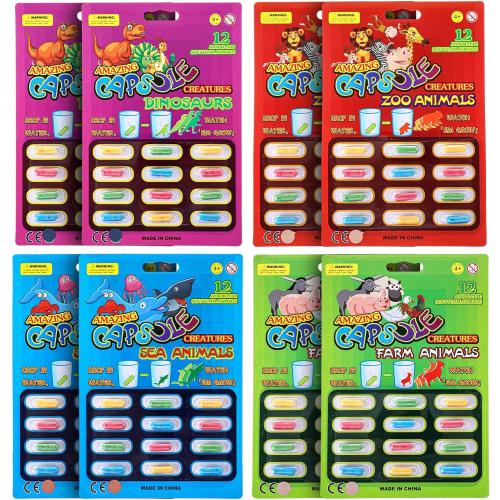 Gejoy 8 Pieces Water Capsules Water Animals Dinosaur Unicorn Sea Creature Party Cognition Sponge Pills Bath Expanding Foam Animal Capsules