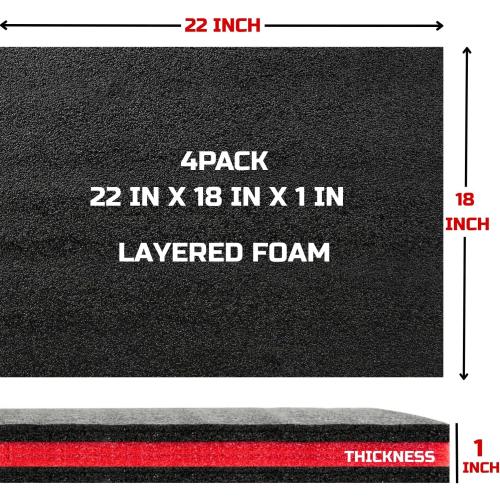 ONREVA Tool Box Foam 22x18x1 inch 4Pack, Foam Inserts for Cases, Polyethylene Storage Sheets for Toolbox Hard Case, Tool Shadow Insert, Kaizen Organizer Sheet, Black with Red