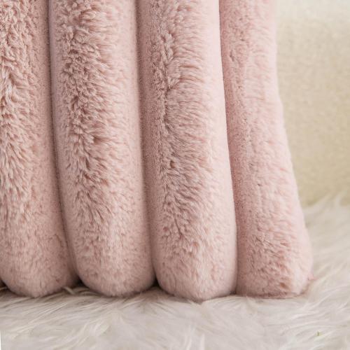 Neelvin Pink Faux Fur Cozy Soft Striped Decorative Throw Pillow Covers 18x18 inch Set of 2,Velvet Pillowcase Cushion Case for Sofa Couch