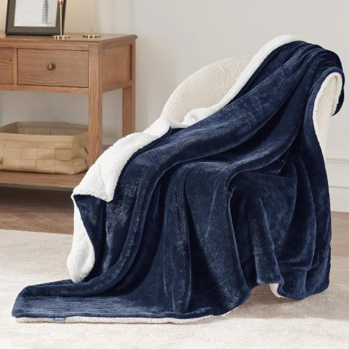Bedsure GentleSoft Sherpa Fleece Throw Blanket for Couch - Thick and Warm Throw for Women and Men, Soft Fuzzy Plush Blanket for Winter, Navy, 50x60 Inches