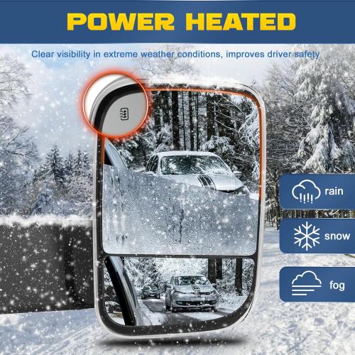 Pair Power Heated Towing Mirrors Compatible for 2002-08 Dodge 1500, 2003-09 Ram 2500 3500 w/Turn Signal Side Tow Mirrors Extendable Flip Fold (Chrome)