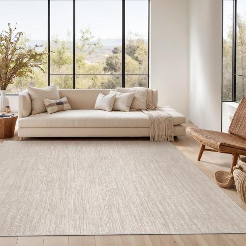 Valenrug Washable Rugs 8x10 - Stain Resistant 8x10 Area Rugs for Living Room, Non Slip Backing Gradient Printed Rugs for Bedroom, Foldable Machine Washable Area Rug(8'x10', Beige)