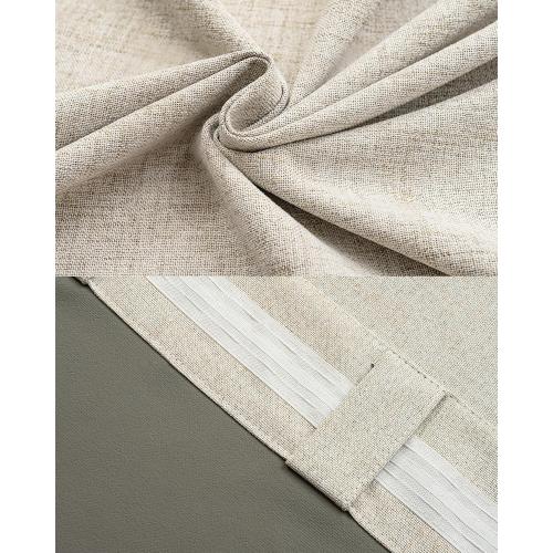 Blackout Curtains 96 Inch 2 Panels - 100% Light Blocking Thermal Insulated Noise Reducing, Linen Blend Hooked Pleat, Boho Farmhouse Style Drapes for Bedroom Living Room Cream