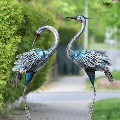 Outdoor Crane Garden Statues, Blue Heron Garden Statues | Large Metal Cranes for Yard, Lawn, Patio, Pond, Set of 2