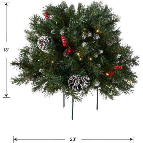 National Tree Company 18 in Pre-Lit Frosted Berry Artificial Christmas Urn Filler, Christmas Decoration with Pinecones, 35 Clear LED Lights, 175 Tips, Timer, Tripod Stake, Green
