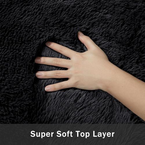 Area Rug for Living Room:Ultra Soft Fluffy Shag Black Rugs,Large Fuzzy Plush Indoor Non Slip Carpet Washable Rug for Bedroom Kids Nursery Office Dorm Modern Decor(Black)