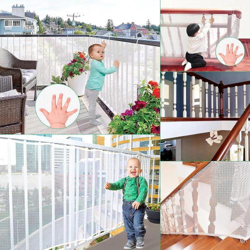 Child Safety Net, Durable Banister Guard for Baby Safety Stairs Railing Balcony Cribs, Banister Stair Mesh Baby Proofing, Easy to Install Stair Netting for Kids, Pets, Toys - (10ft Lx3ft H) White