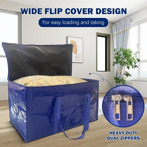 4 Pack Extra Heavy Duty Large Moving Bags with Strong Zipper & Carrying Handles, Sturdy Clothes Storage Bags Totes Bins, Packing Moving Boxes College Supplies, Dark Blue - 24 gal‼️used‼️