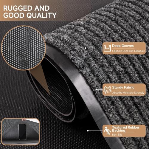 100pointONE Front Door Mat, Heavy Duty Indoor Outdoor Doormat for Entryway, 72 x 48 Low Profile Outdoor Mats for Home Entrance, Stain and Fade Resistant Welcome Mat for High Traffic Area, Dark Grey