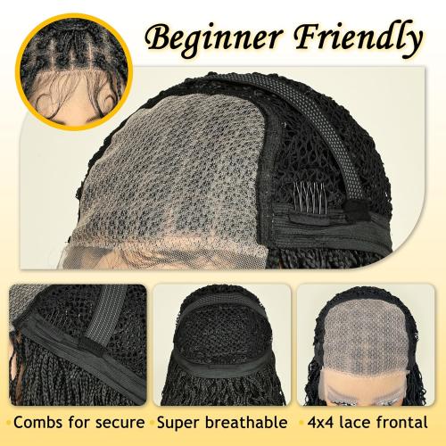 SOKU Braided Wigs for Black Women, 13 Inch Mini Twist Short Braided Wig 4x4 Lace Frontal Box Braid Wig Blonde Highlights Curly Braids Glueless Wigs for Daily Wearing