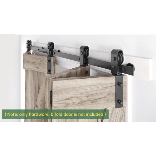 52 Bifold Sliding Barn Door Hardware Track Kit,Side Mounted Black J Shape Roller,Smoothly and Quietly,Assembly Easy,Fit Four 12 Bi-Folding Doors (Door Not Included)