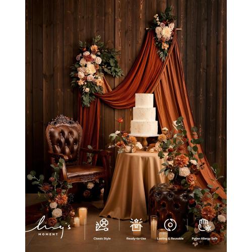Ling's Moment Fall Artificial Wedding Arch Flowers Kit Pack of 4, 2pcs Hanging Flower Arrangement 2pcs Drapes Ceremony Rose Arbor Backdrop Brunt Orange Terracotta Floral Party Autumn Outdoor Decor