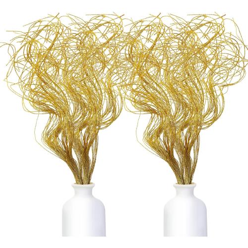 Glitter Curly Ting Ting Branches Christmas Branches Vase Filler Artificial Curly Twigs for Christmas Tree Garland Wreath Decoration, Craft Vases Home Garden Decoration (Gold, 80 Pieces)