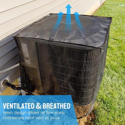 Size 32x32x36 Color Black Air Conditioner Cover for Outside Units, 32'' x 32'' x 36 Full Mesh with 600D Detachable Waterproof Top, All Seasons Outdoor Central AC Protector Against Leaves, Weeds, Cottonwood and Debris