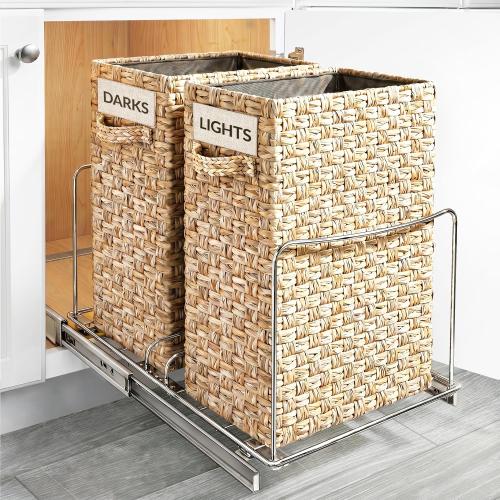 LYNK PROFESSIONAL® Double Pull Out Trash Can Under Cabinet - Under Sink Trash Can Slider - Trash Can Slide Out Drawer - Sliding Pull Out for Kitchen Garbage Bin (Trash Cans Not Included)